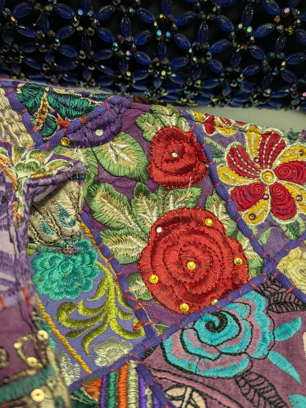 Embroidered Purple Patchwork Tote Bag